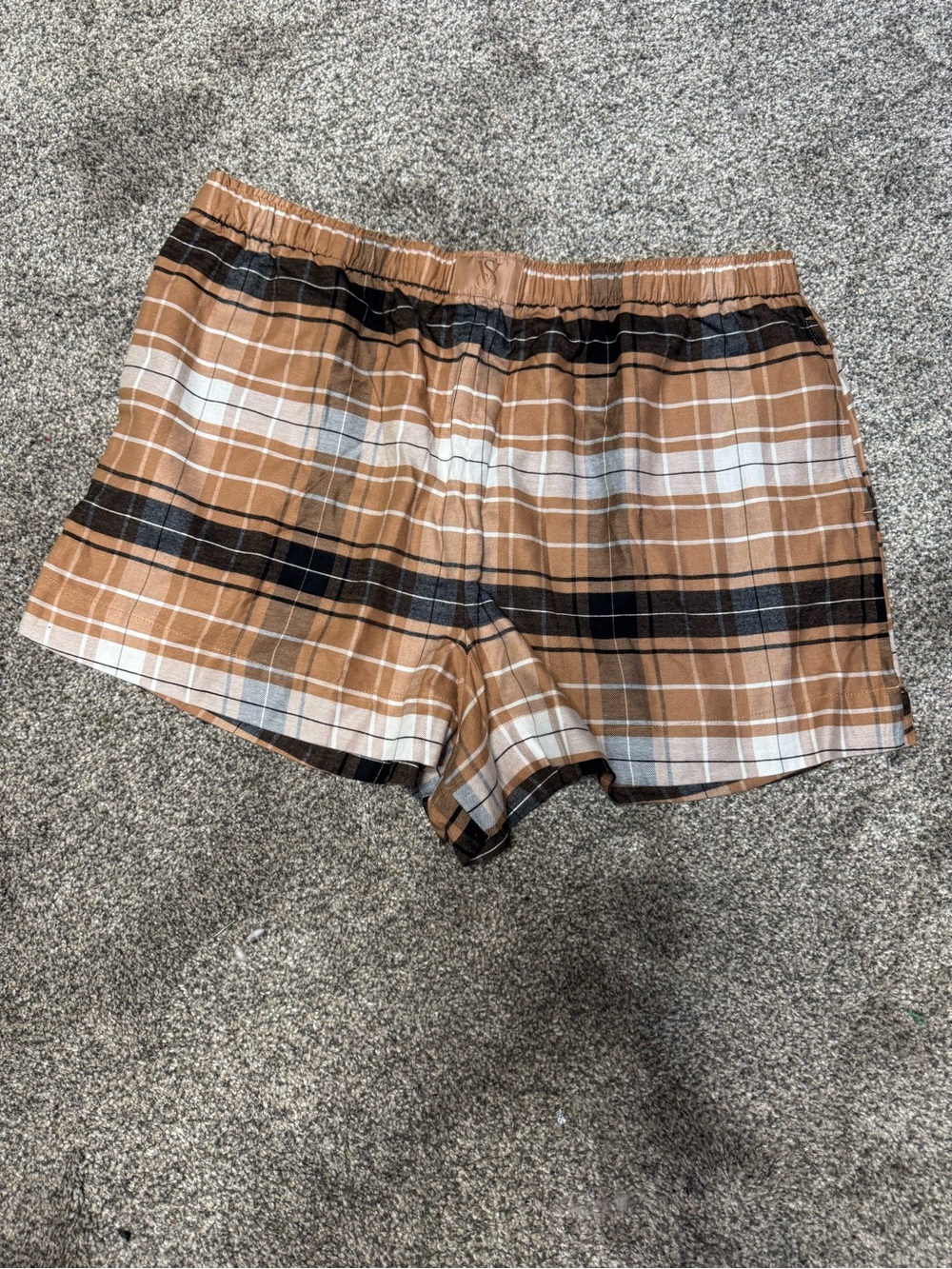 Victoria's Secret Plaid Lounge Shorts in Brown, Black and Cream with pockets